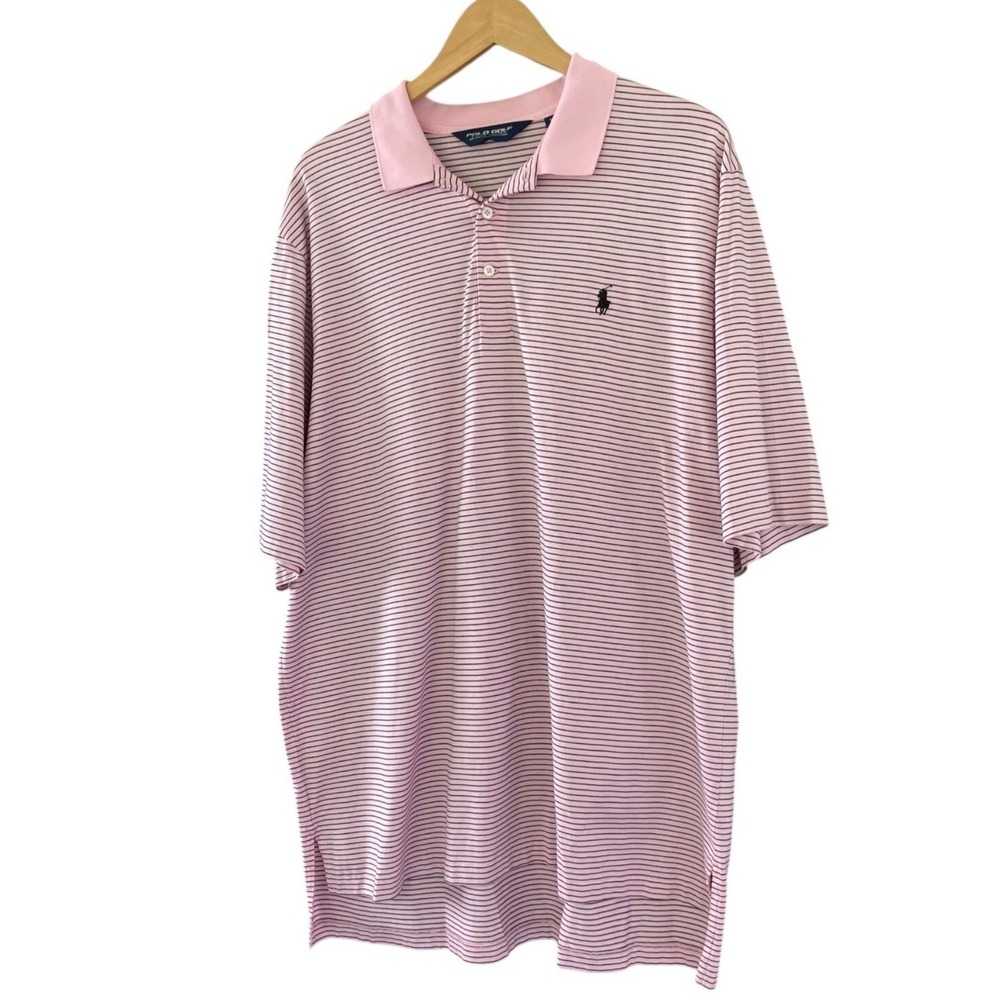 Polo Golf Ralph Lauren Shirt Mens XL Pink Striped Black Pony Pima Cotton